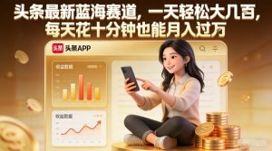 头条最新蓝海赛道，一天轻松大几张，每天花十分钟也能月入过1W【揭秘】-精品虚拟资源库