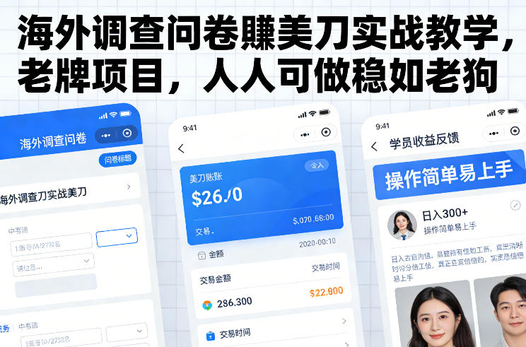 海外调查问卷賺美刀实战教学,老牌项目,人人可做稳如老狗-精品虚拟资源库