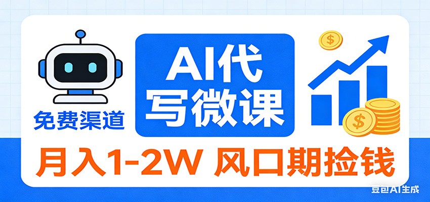 2026告别打工！AI 代写微课，提供免费渠道，月入 1-2W 风口期捡钱-精品虚拟资源库