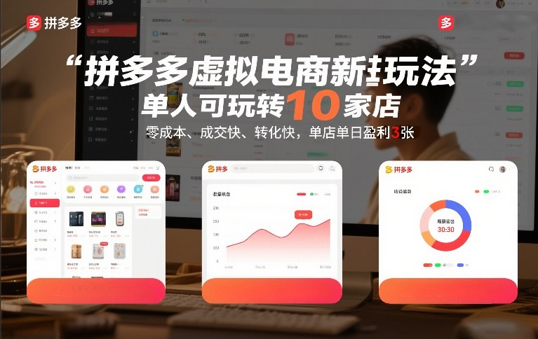 拼多多虚拟电商新玩法，单人可玩转10家店，零成本、成交快、转化快，单店单日盈利3张【揭秘】-精品虚拟资源库