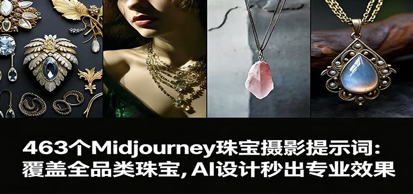 463个Midjourney珠宝摄影提示词：覆盖全品类珠宝，AI设计秒出专业效果-精品虚拟资源库