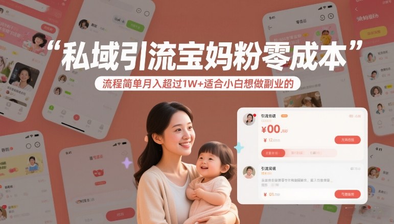 私域引流宝妈粉零成本流程简单月入超过1W+适合小白想做副业的-精品虚拟资源库