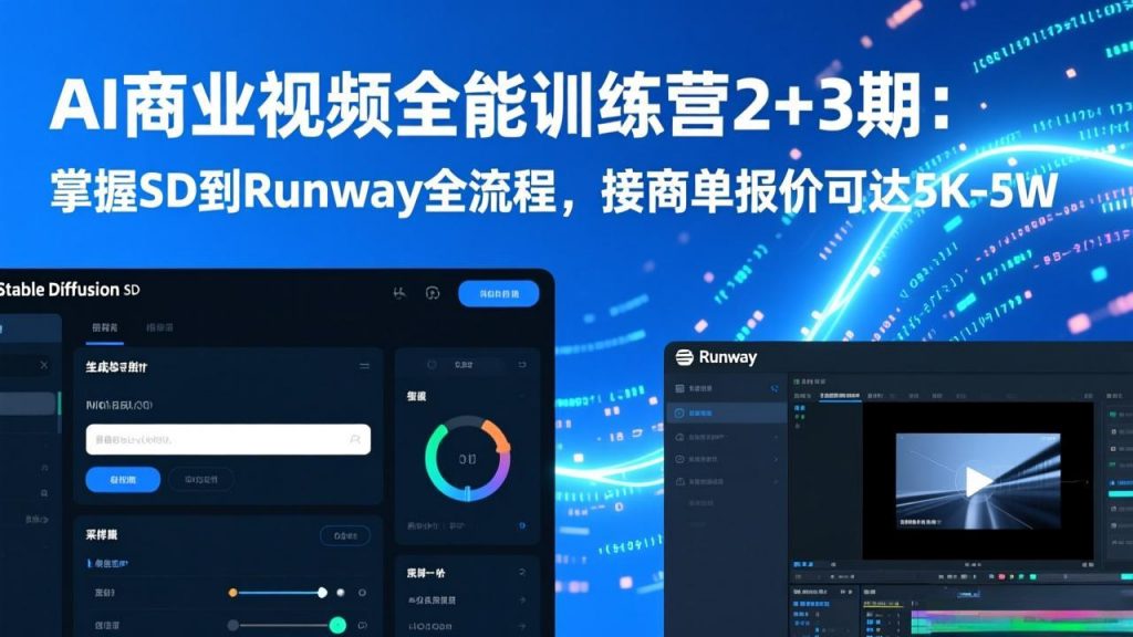 AI商业视频全能训练营2+3期：掌握SD到Runway全流程，接商单报价可达5K-5W-精品虚拟资源库