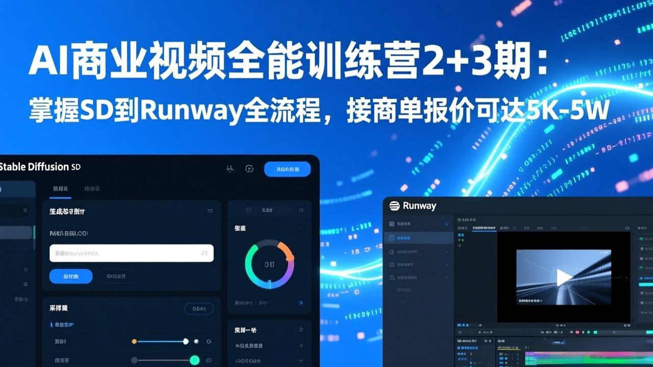 AI商业视频全能训练营2+3期:掌握SD到Runway全流程,接商单报价可达5K-5W-精品虚拟资源库