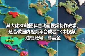 某大佬3D地图科普动画视频制作教学，适合做国内视频平台或者TK中视频、油管账号，賺美金-精品虚拟资源库