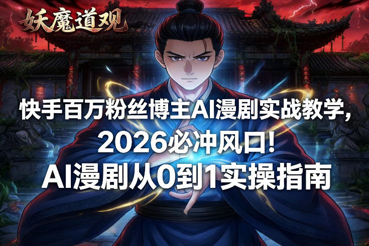 快手百万粉丝博主AI漫剧实战教学,2026必冲风口!AI漫剧从0到1实操指南-精品虚拟资源库