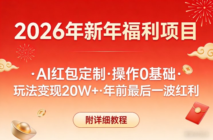 新年福利项目，AI红包定制，操作0基础，玩法变现20W+年前最后一波红利，附详细教程-精品虚拟资源库