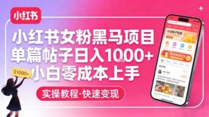 小红书女粉黑马项目，单篇帖子日入1k+，小白零成本上手-精品虚拟资源库