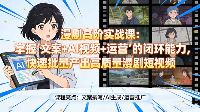 漫剧高阶实战课：掌握“文案+AI视频+运营”的闭环能力，快速批量产出高质量漫剧短视频-精品虚拟资源库