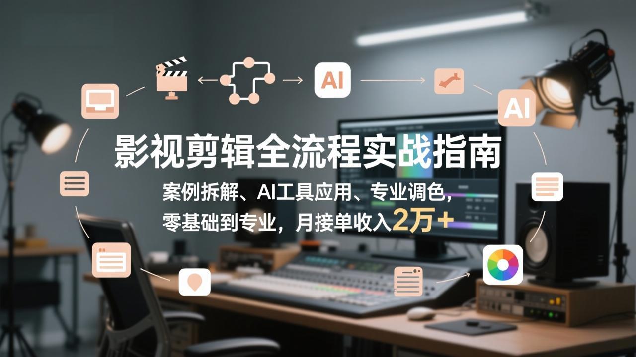 影视剪辑全流程实战指南，案例拆解、AI工具应用、专业调色，零基础到专业，月接单收入2万+-精品虚拟资源库