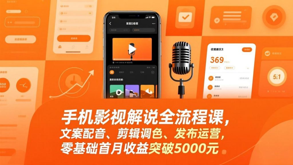手机影视解说全流程课，文案配音、剪辑调色、发布运营，零基础首月收益突破5000元-精品虚拟资源库