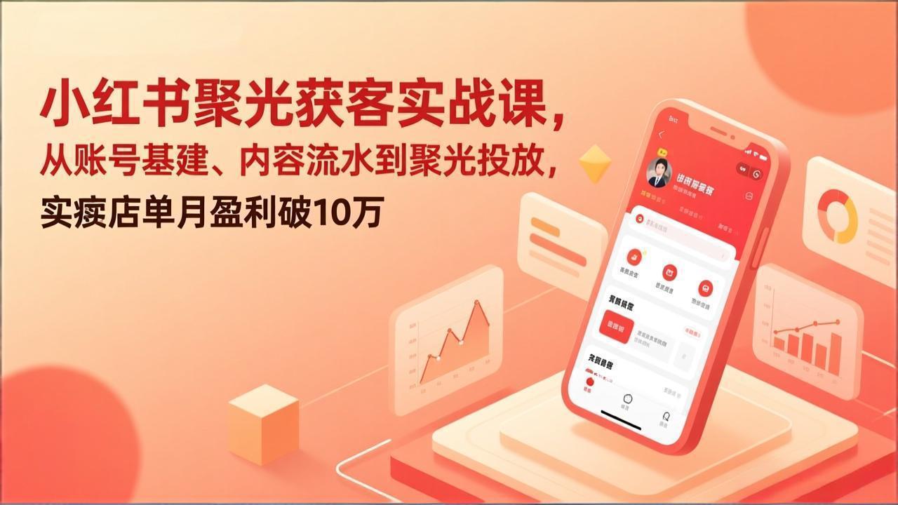 小红书聚光获客实战课，从账号基建、内容流水到聚光投放，实体店单月盈利破10万-精品虚拟资源库