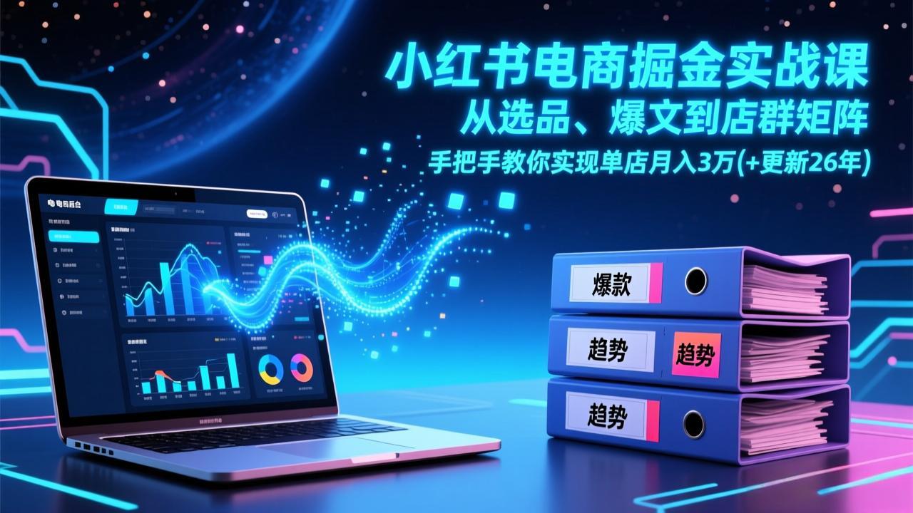 小红书电商掘金实战课,从选品、爆文到店群矩阵,手把手教你实现单店月入3万+(更新26年-精品虚拟资源库