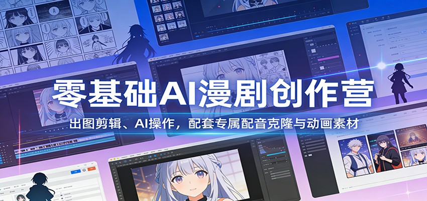 零基础AI漫剧创作营:出图剪辑、AI操作,配套专属配音克隆与动画素材-精品虚拟资源库