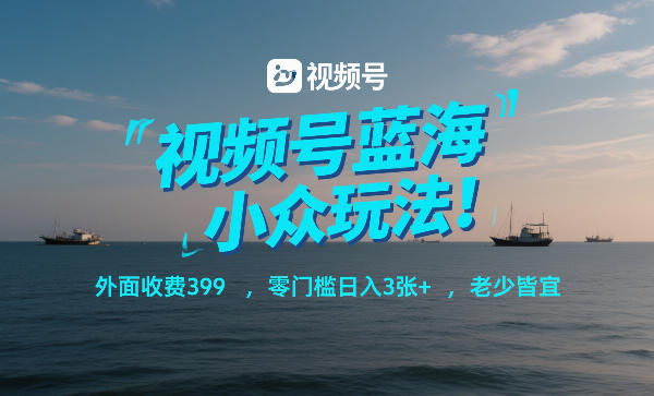 视频号蓝海小众玩法！外面收费399，零门槛日入3张+，老少皆宜-精品虚拟资源库