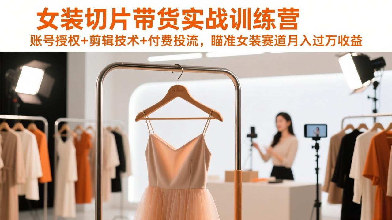 女装切片带货实战训练营，账号授权+剪辑技术+付费投流，瞄准女装赛道月入过万收益-精品虚拟资源库