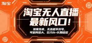 淘宝无人直播最新风口!独家技术,无违规不封号,可矩阵放大,日入1k+长期稳定【揭秘】-精品虚拟资源库