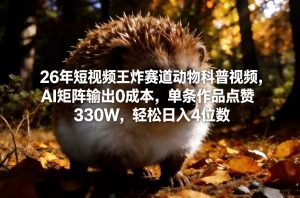 26年短视频王炸赛道动物科普视频，AI矩阵输出0成本，单条作品点赞330W，轻松日入4位数-精品虚拟资源库