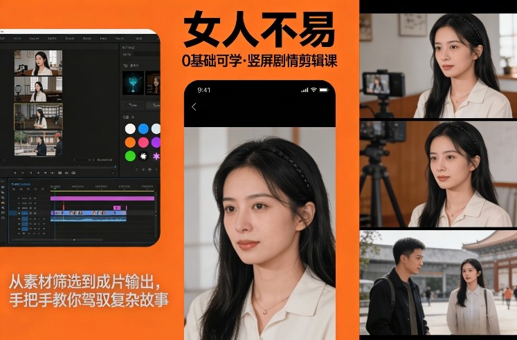 0基础可学！《女人不易》竖屏剧情剪辑课，从素材筛选到成片输出，手把手教你驾驭复杂故事-精品虚拟资源库