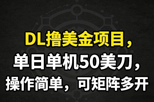 DL撸美金项目，单日单机50美刀，操作简单，可矩阵多开-精品虚拟资源库
