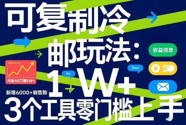 可复制冷邮件玩法：月投50刀賺1W+，新增6000+销售额，3个工具零门槛上手-精品虚拟资源库