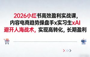2026小红书高效盈利实战课，内容电商趋势操盘手x实习生xAI，避开人海战术，实现高转化，长期盈利-精品虚拟资源库