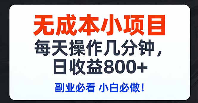 无成本小项目,每天操作几分钟,日收益800+ 副业必看 小白必做！-精品虚拟资源库