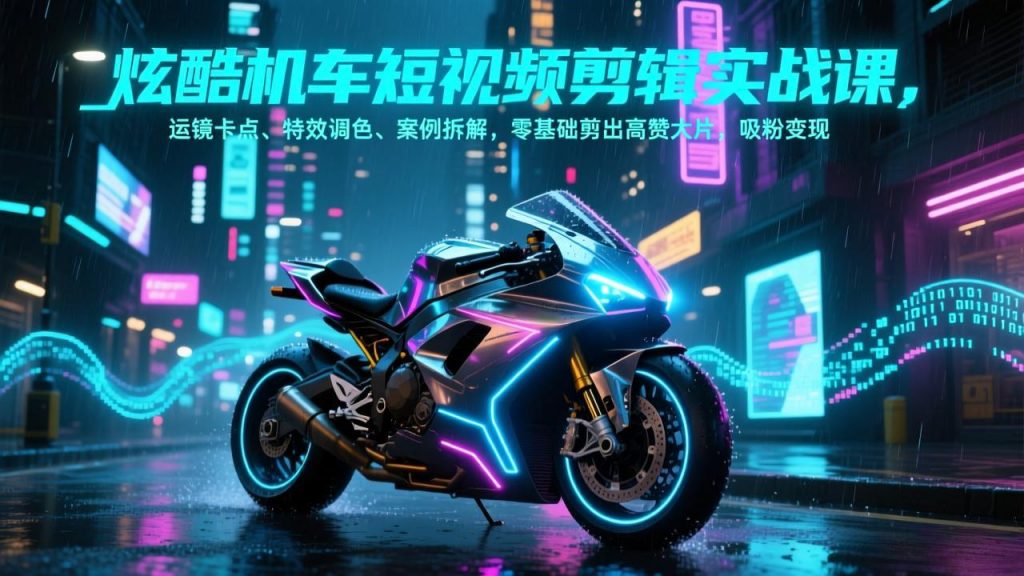 炫酷机车短视频剪辑实战课，运镜卡点、特效调色、案例拆解，零基础剪出高赞大片，吸粉变现-精品虚拟资源库
