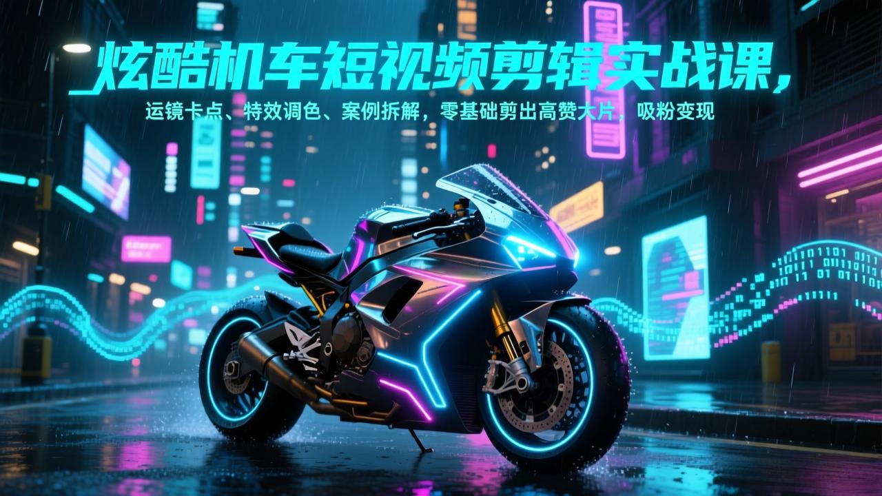 炫酷机车短视频剪辑实战课，运镜卡点、特效调色、案例拆解，零基础剪出高赞大片，吸粉变现-精品虚拟资源库