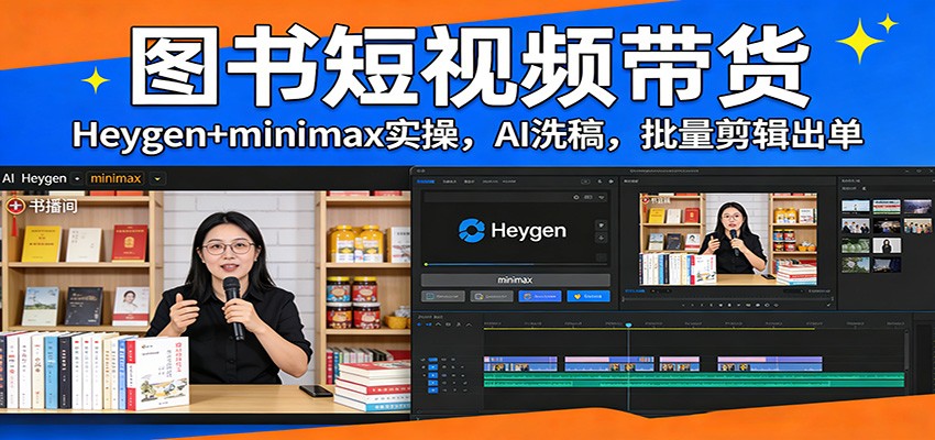 图书短视频带货：Heygen+minimax实操，AI洗稿 ，批量剪辑出单-精品虚拟资源库