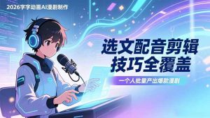 2026字字动画AI漫剧制作-1期,选文配音剪辑技巧全覆盖,一个人就能批量产出爆款漫剧-精品虚拟资源库