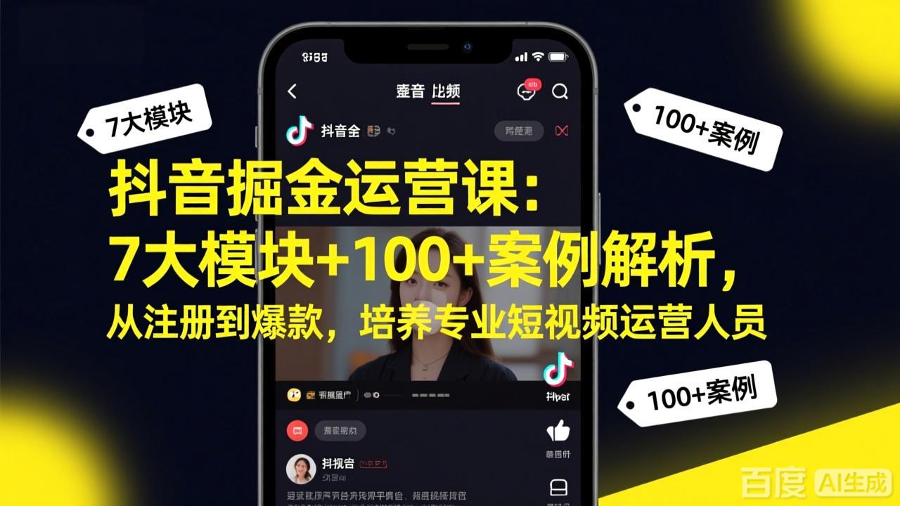 抖音掘金运营课:7大模块+100+案例解析,从注册到爆款,培养专业短视频运营人员-精品虚拟资源库