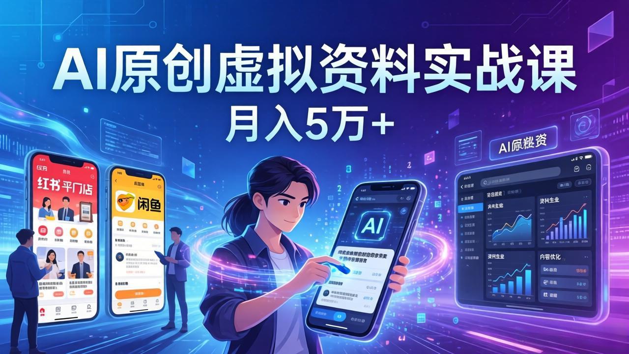 AI原创虚拟资料实战课:2026新机会,小红书闲鱼开店,普通人用AI轻松变现,月入5万+-精品虚拟资源库