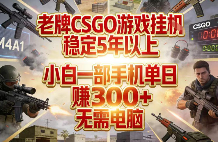 老牌CSGO游戏挂G，稳定5年以上，小白一部手机单日賺3张+，无需电脑【揭秘】-精品虚拟资源库
