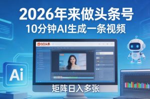2026年来做头条号,10分钟AI生成一条视频,矩阵日入多张-精品虚拟资源库