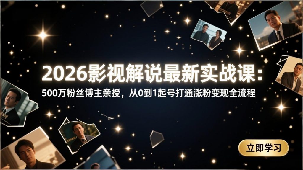 2026影视解说最新实战课：500万粉丝博主亲授，从0到1起号打通涨粉变现全流程-精品虚拟资源库