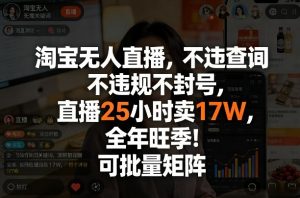 淘宝无人直播，不违规不封号，直播25小时卖17W，全年旺季！可批量矩阵【揭秘】-精品虚拟资源库