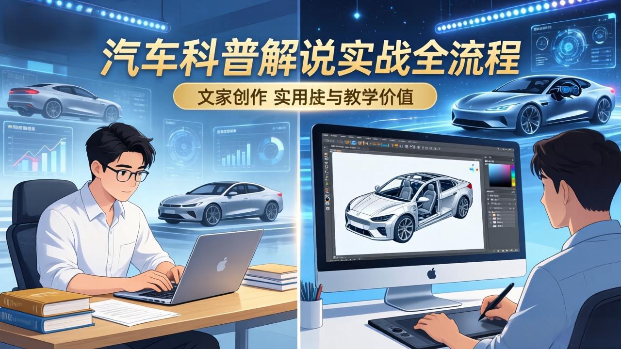 抖音汽车科普解说实战：文案+动画+画面处理+去水印全流程，打造专业汽车科普视频-精品虚拟资源库
