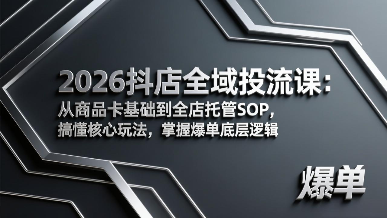 2026抖店全域投流课：从商品卡基础到全店托管SOP，搞懂核心玩法，掌握爆单底层逻辑-精品虚拟资源库