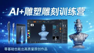AI+雕塑雕刻训练营:从AI创作、大模型训练到3D雕刻 + 渲染,零基础也能出高质量原创作品-精品虚拟资源库