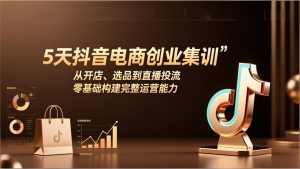 5天抖音电商创业集训:从开店、选品到直播投流,零基础构建完整运营能力-精品虚拟资源库