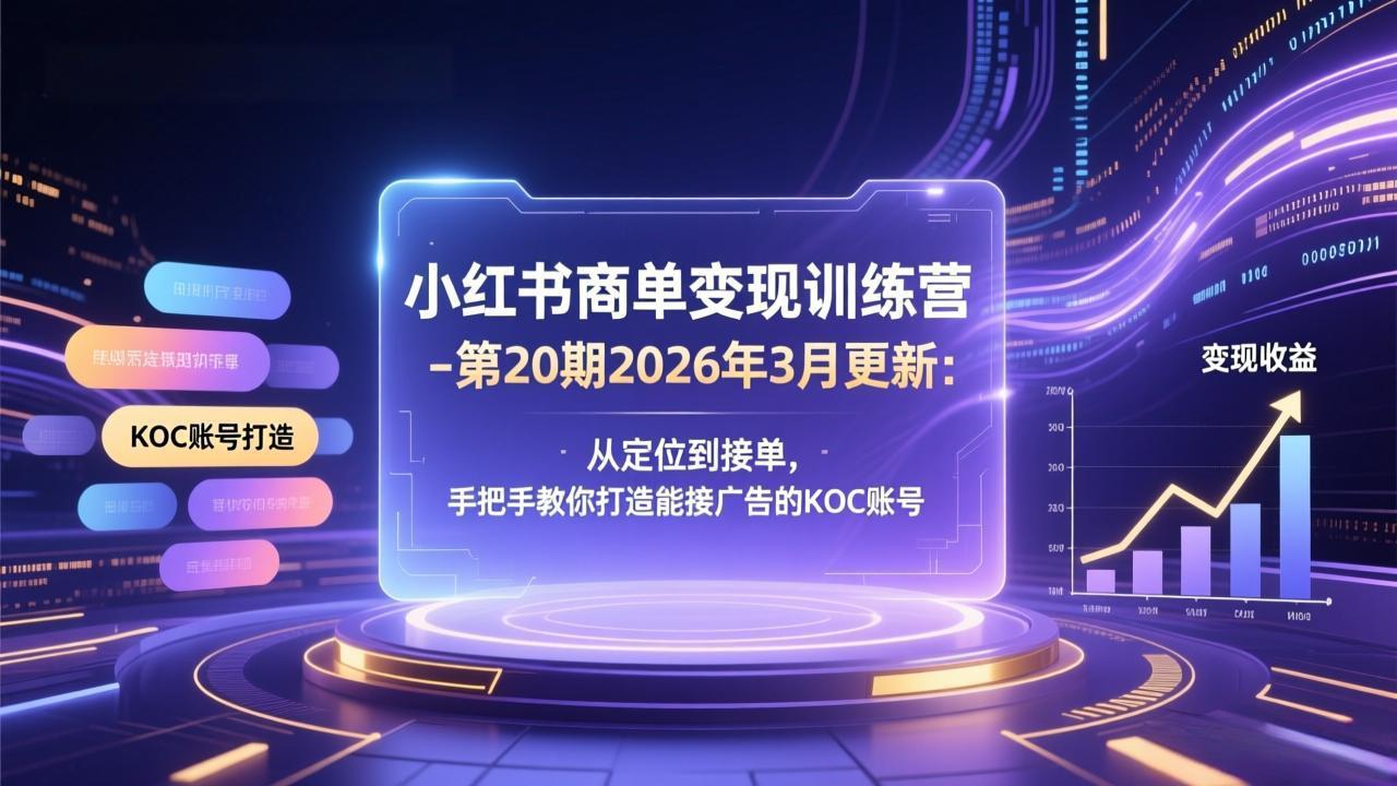小红书商单变现训练营-第20期26年3月更新：从定位到接单，手把手教你打造能接广告的KOC账号-精品虚拟资源库