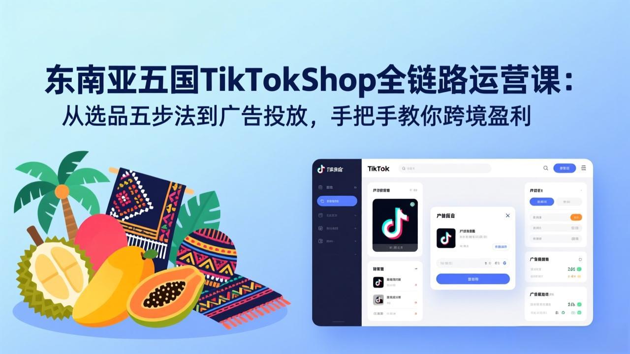 东南亚五国TikTok Shop全链路运营课：从选品五步法到广告投放，手把手教你跨境盈利-精品虚拟资源库