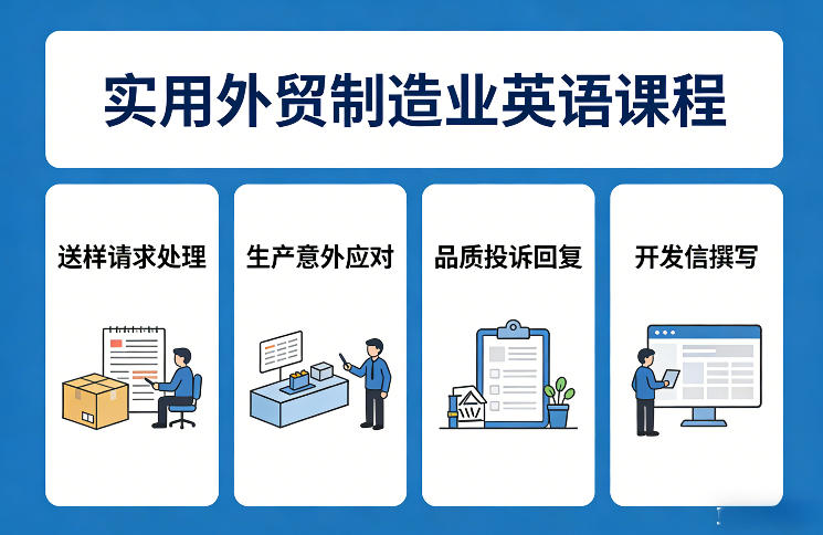 实用外贸制造业英语课程，教你专业处理送样请求、应对生产意外、回复品质投诉、撰写开发信等-精品虚拟资源库