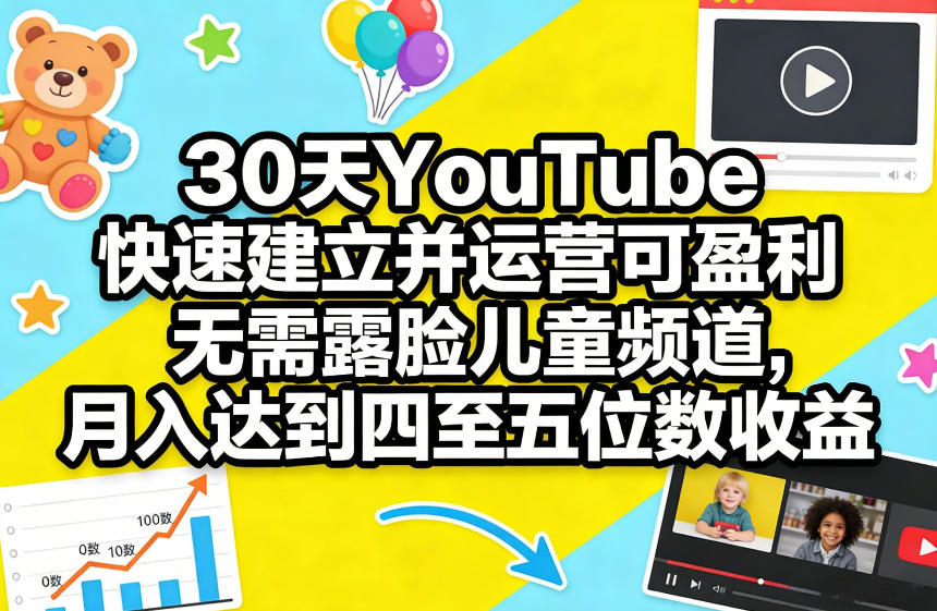 30天YouTube快速建立并运营可盈利无需露脸儿童频道，月入达到四至五位数收益-精品虚拟资源库