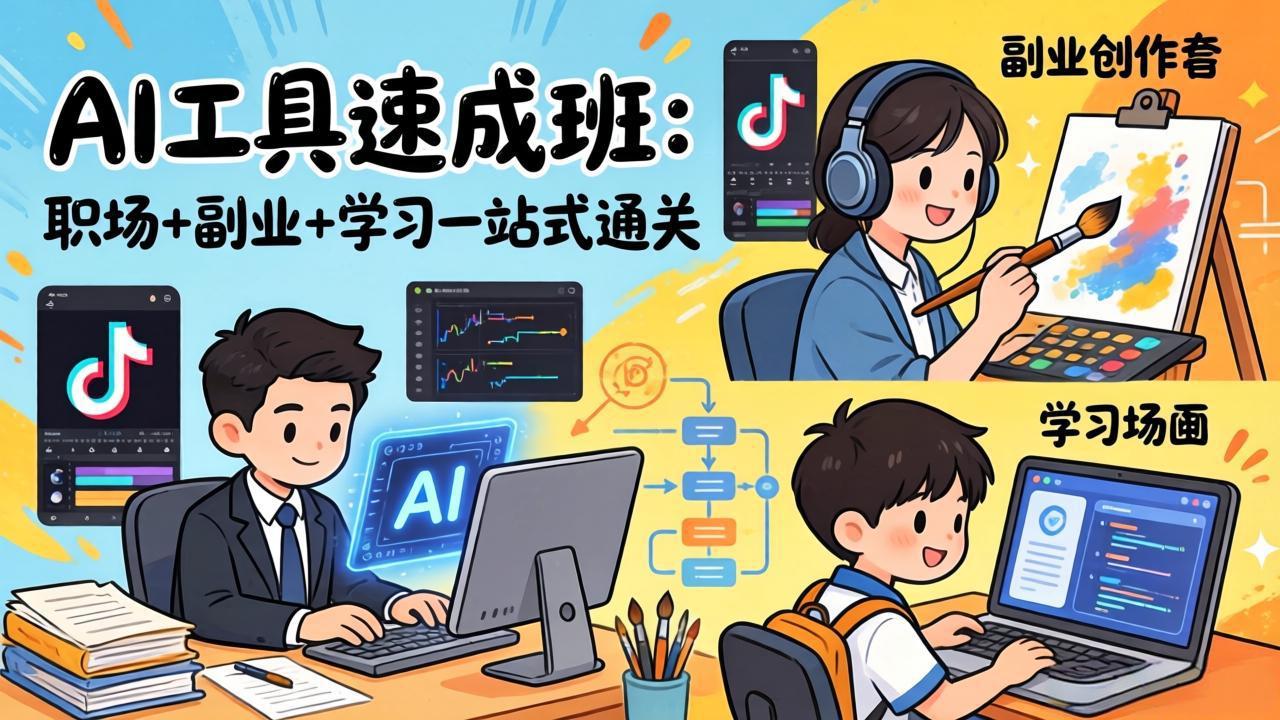 AI工具速成班:职场+副业+学习一站式通关,20+爆款类型+剪映技巧+抖音算法,0基础快速上手-精品虚拟资源库