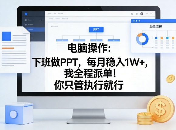 电脑操作：下班做PPT，每月稳入1W+，我全程派单！你只管执行就行【揭秘】-精品虚拟资源库