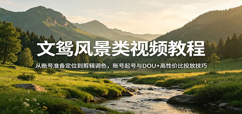 文鸳风景类视频教程：从账号准备定位到剪辑调色，账号起号与DOU+高性价比投放技巧-精品虚拟资源库