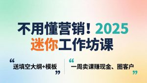 不用懂营销！2025 迷你工作坊课：送填空大纲 + 模板，一周卖课赚现金、圈客户-精品虚拟资源库