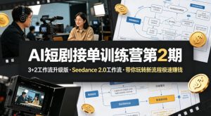 AI短剧接单训练营第2期，3+2工作流升级版，Seedance 2.0工作流，带你玩转新流程极速賺钱-精品虚拟资源库